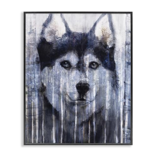 Smiling Husky Rustic Birch Overlay, 11 x 14 Inch Framed Giclée Print