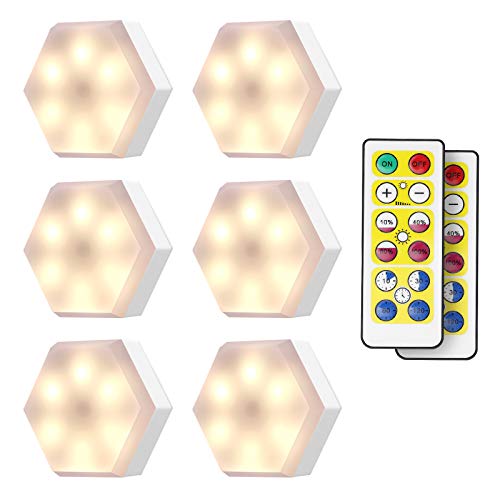 KINGSO Wireless LED Puck Lights with Remote Control 6 Pack, LED Closet Lights Battery Operated, Dimmable Stick On Lights Under Cabinet Lighting (4000K White)