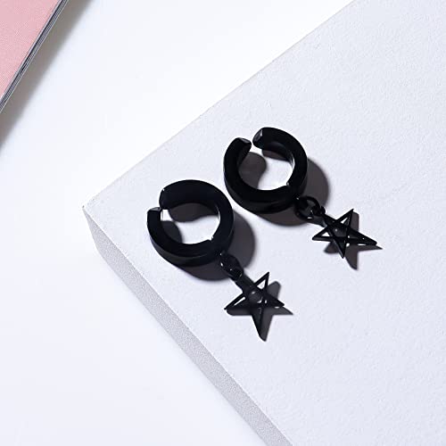 Halawly Men's Clip On Earrings Stainless Steel Hoop Earrings For Women, Black Silver Gold Plated Stud Geometric Huggie Star Cross Lightning Piercing Earrings Set Punk Jewelry Unisex For Women #TOP2