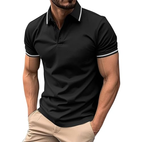 Polo Homme Manches Courtes Bleu Marine Blanc Noir - Tshirt Sport Vetement Habit - Taille L