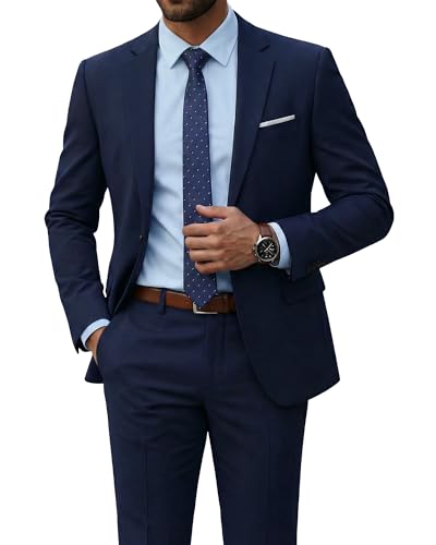 YND Men's 2 Piece Suit with Tie, One Button Slim Fit Solid Jacket and Pants Set, Suits for Men Prom...