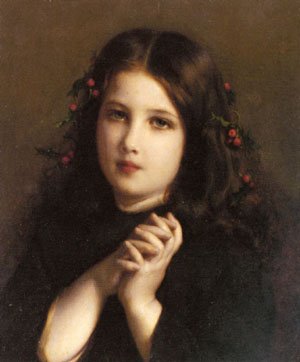 Peinture à l'huile A Young Girl with Holly Berries de Piot pour habiller un grand mur vide