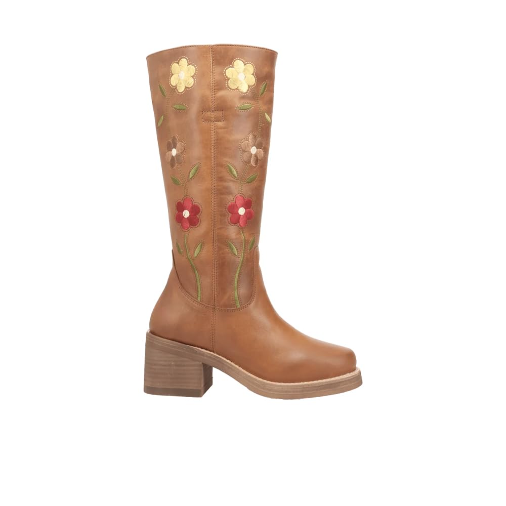 Dingo Womens Bloom Leather Casual Boots Mid Calf Mid Heel 2-3 - Beige