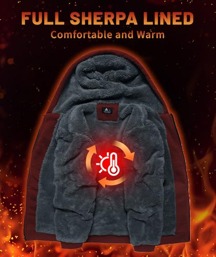 Image of Little Beauty Fleece Hoodies for Men Winter Thick Jackets Sherpa Lined Zip Up Sweatshirt With Kanga Pocket