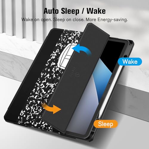 Image of Fintie Hybrid Slim Case for iPad Air 13-inch (M2) 2024, [Built-in Pencil Holder] Shockproof Cover with Clear Transparent Back Shell, composition book