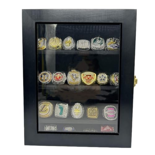 Championship Ring Display Case, Sports Ringb Display Case Wooden Shadow Box for Baseball Basketball Football Softball Award Rings Fan Souvenirs 10 x 8 Inch Custom Display Box