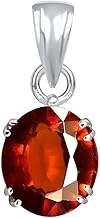 Ptm Sterling Silver Hessonite/Gomed 4.25 Ratti or 4 Carat Natural Certified Astrological Gemstone 925 Bis Hallmark pendant for Men & Women -nvslp1425