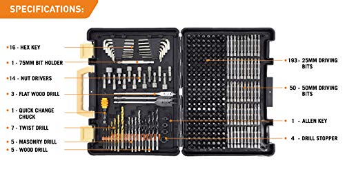 Jackson Palmer 300 Piece Ultimate Screwdriver & Drill Bit Combination Set - High Grade Carbon Steel, Includes Quick Change Adapter #TOP2