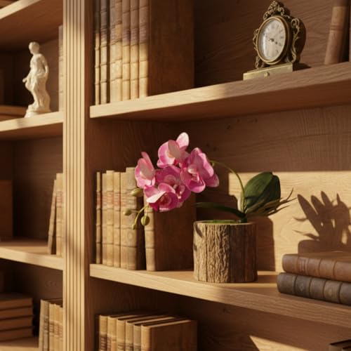 Image of Dekorly Artificial Orchid Flower Plant with Decorative Pot | 1 Stick Faux Orchid Plant | 20 cm Tall Indoor Tabletop Decor for Home, Living Room, Office Desk, Shelf, Hotel & Gift Decoration (Pink)