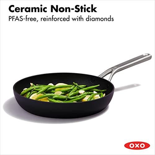 Image of OXO Professional 10 inch Frying Pan Skillet, Hard Anodized Ceramic Nonstick Cookware PFAS-Free, Induction Suitable, Stainless Steel Handles, Diamond Reinforced Coating, Dishwasher Safe, Oven Safe, Black