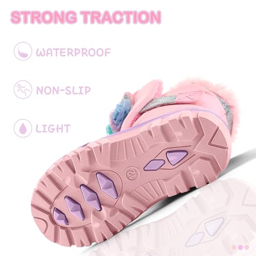 K KomForme Waterproof Girls Snow Boots with Faux Fur Lining, Warm Winter Shoes for Kids (Toddler/Little Kid/Big Kid)3