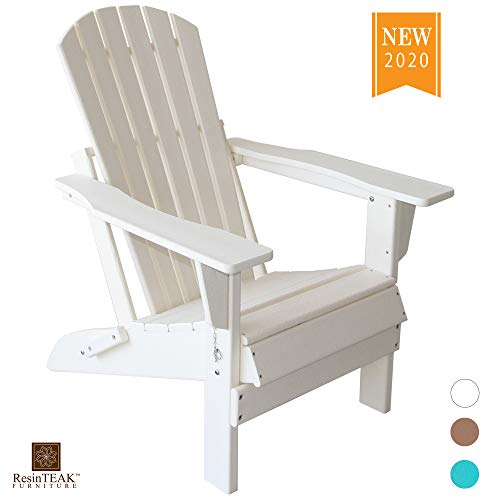 ResinTEAK HDPE Poly Lumber Folding Adirondack Chair, White | Adult-Size, Weather Resistant
