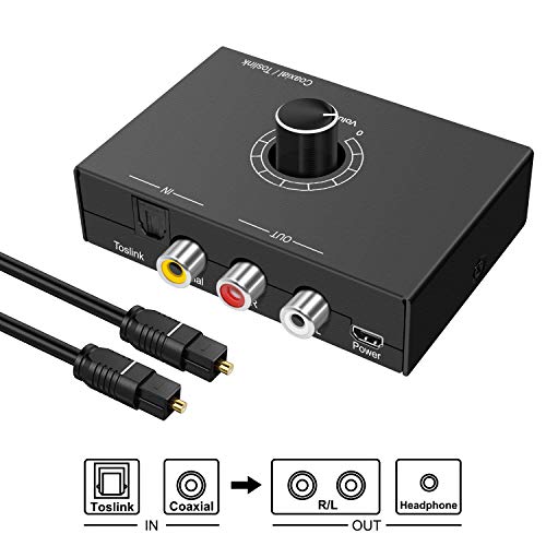 Digital to Analog Audio Converter, Optical to RCA, DAC Converter Support 192KHz/24bit Converts