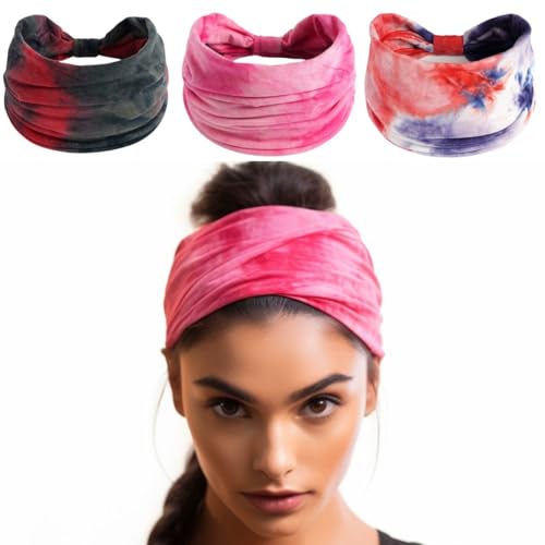 Image of XFYT Pack of 3 Gorgeous Super Soft Hair Bands | Comfy Stylish Chic Fashionable high absorbtion Wide Headband for Women Girls Yoga Sports Gym Workouts Exercise Tennis (Bold, Pack of 3)
