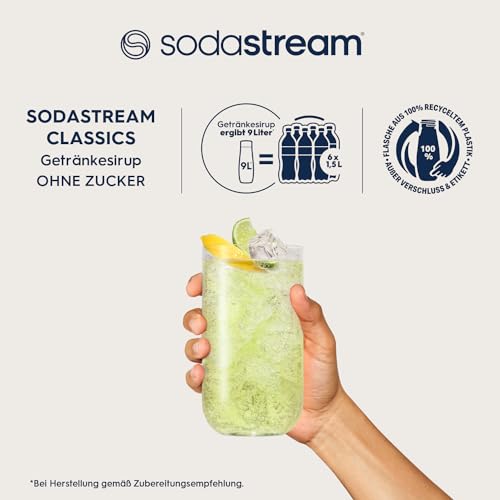 SodaStream Sirup Zitrone-Limette ohne Zucker, 1x Flasche ergibt 9 Liter Fertiggetränk, Sekundenschnell zubereitet und immer frisch, 440 ml
