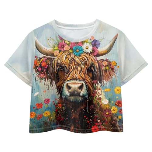 T Shirts for Girls 5-14 Summer Short Sleeve Girls Crop Tops Beach Kids Crew Neck Cropped T Shirt