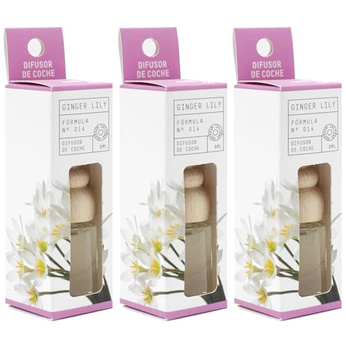 SEAL AROMAS Pack 3 Ambientadores de Coche Essential Ginger Lily – Difusor Colgante 8 ml – Aroma Floral, Afrutado y Dulce con Notas de Lirio, Jazmín y Almizcle – Fragancia Duradera