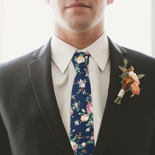 Image of Mantieqingway Floral Ties for Men Skinny Cotton Tie Flower Necktie