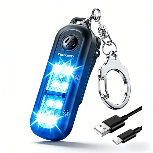 TECKNET Personal Safety Alarm 135dB with SOS Strobe Light for Women - Rechargeable& IPX4 Waterproof Running Lights with Clip On Torch & Low Battery Notice, Safety Siren for Running, Travel Kids