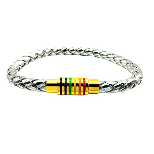 Image of Leather Braided LGBT Rainbow Bangle Bracelet - Gay & Lesbian Pride