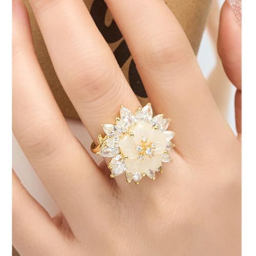 Kokoma Floral Crystal Statement Ring Cubic Zirconia Flower Ring Adjustable Promise Engagement Rings Wrap Finger Band Fashion Jewelry Comfort Fit2