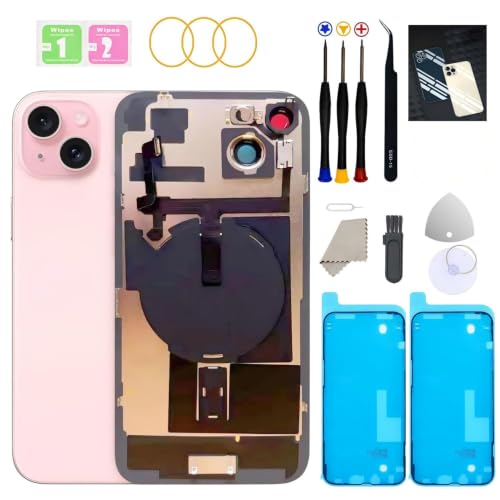 Vitre arrière pour iPhone 13 avec objectif photo cadre étanche et kit outils de réparation rose
