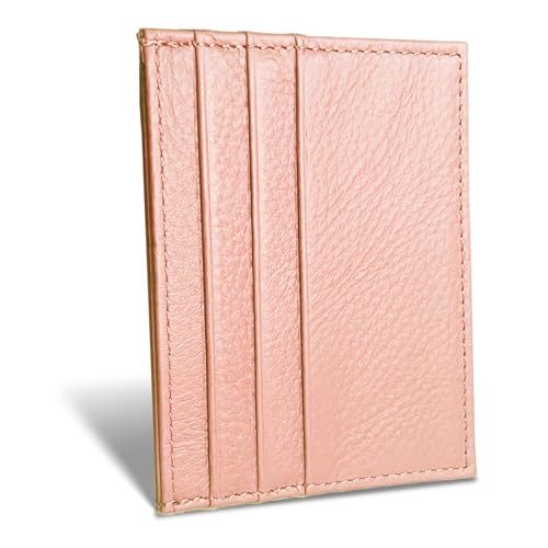 Image of WOXVM Credit Card Holder Wallet RFID Blocking Slim Credit Card Cases Holder Premium Leather Minimalist Front Pocket Small Wallet with 6 Card Slots and 1 Pockets for Men Women (Pink)