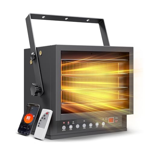 7500W Electric Garage Heater with WIFI & Remote, 240V Hardwired Ceiling Mount Shop Heater, Garage Space Heaters with ECO Mode, 12H Timer, Thermostat, Overheat Protection, for Garage Workshop Warehouse