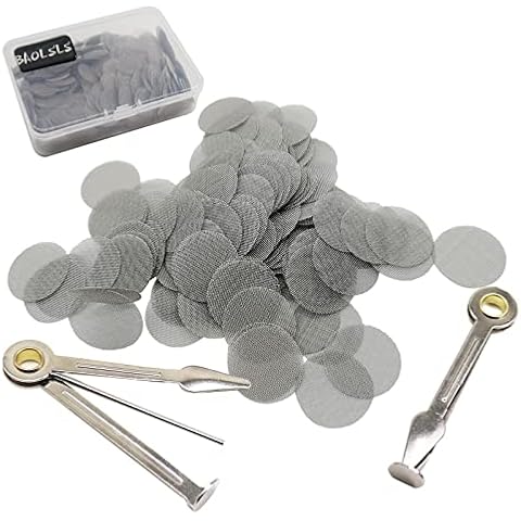 BAOLSLS 500 Pieces 0.63 Inch Small Metal Pipe Screens, 5/8 in 100% Thicker Stainless Steel with 2 PCS Metal Portable 3 in 1 Cleaning Tool Mini Kit (Silver) Cover