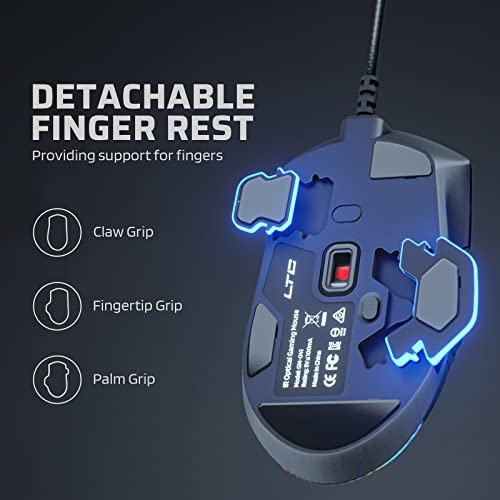 Ltc Gm-041 Wired Gaming Mouse With Thumb Side Scroll, Rgb Backlit, 6400Dpi, 7 Programmable Buttons, Software Supports, Black #TOP6
