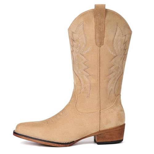 Image of IUV Cowboy Boots for Women Mid Calf Pull-On Cowgirl Boots