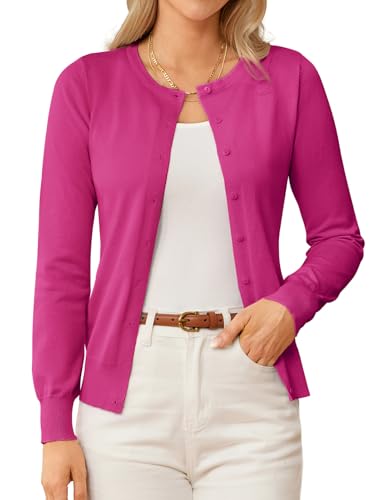 GRACE KARIN Pink Cardigan Sweaters for Women Lightweight Button Down Sweater Jacket Spring Clothes Summer Outfits M