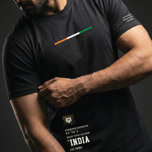 Image of Deployed India Sovereign Signature Luxesoft Cotton T-Shirt | Army t Shirt for Men | Military | Commando | t Shirts | Round Neck | Half Sleeve | Regular Fit | Black