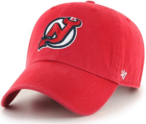 47 NHL Team Color Alternate Primary Logo Clean Up Adjustable Cap Dad Hat, Adult One Size Fits All - New Jersey Devils Red