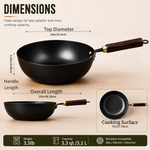 Calmabode 10” Carbon Steel Wok, Hand-Hammered Texture, Pre-Seasoned by Calmabode - Used condition - Image 6