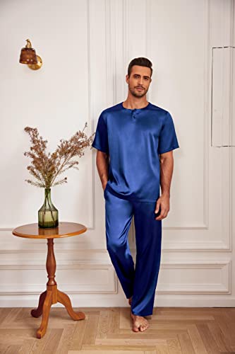 Ekouaer Mens Silk Satin Pajama Set Short Sleeve Sleepwear Silky Loungewear with Long Pants3