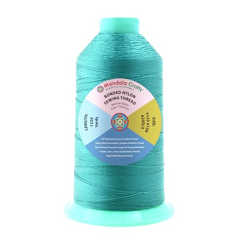 Mandala Crafts Size 138 420D T135 Turquoise Bonded Nylon Thread, 1250 YDs