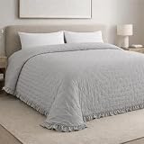 Liniva Home - Colcha Bouti Lavada Termosellada con Volante, SIN Cojines, Ligera para Verano y Entretiempo, 100% Microfibra, Tacto Extra Suave - Modelo Círculos Alina (Alina - Gris Claro, Cama 150cm)