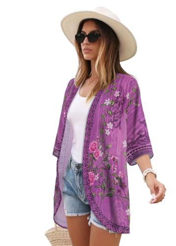 Image of CHICGAL Womens Floral Kimono Cardigan Beach Cover Up Casual Summer Tops