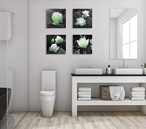 Bathroom Decoration Lotus decoration Canvas printing Bathroom photo wall Decoration Lotus painting black and white flower Plant pictures Zen office decoration Canvas wall Decoration Bedroom Frame