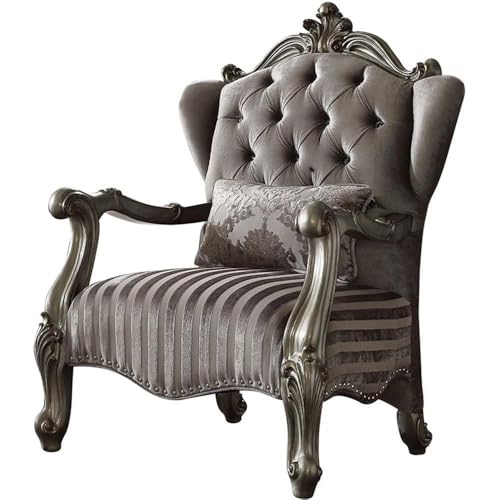 Acme Versailles Chair with 1 Pillow in Velvet & Antique
