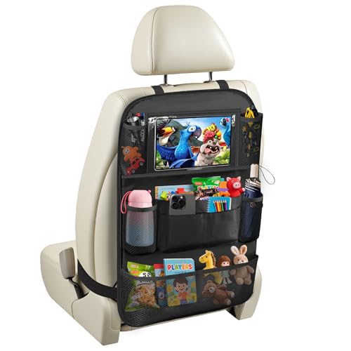 Autositz Organizer Kinder, Rücksitz Organizer Auto mit 10 Taschen, Rückenlehnenschutz Auto Kinder, Auto Organizer Rücksitz aus Oxford-Gewebe, Schwarz