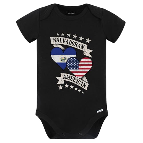 Image of Really Awesome Shirts Salvadoran American Heart Flags El Salvador America Baby Bodysuit (Black)