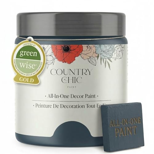 Image of Country Chic All-in-One Chalk Paint for Furniture, Cabinets, Home Decor, Eco-Friendly, Matte Finish, Built-In Primer & Top Coat for Wood, Metal - Peacoat (Navy Blue) - Pint 16 oz (475 ml)