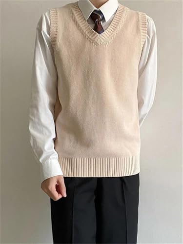 Men's Solid Color Knitted Pullover Sweater Sleeveless V-Neck Business Casual Tops Waistcoat2