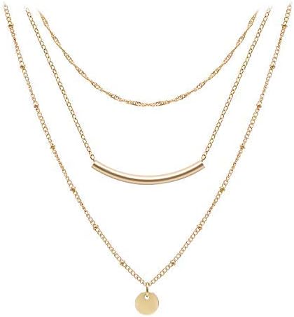 Dainty Layered Choker Necklaces Handmade Coin Tube Star Pearl Pendant Multilayer Adjustable Layering Chain Gold Plated Necklaces Set for Women