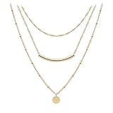 Aisansty Layered Coin Tube Pendant Choker Necklaces for Women Dainty Gold Plated Layering Chain Necklace Set