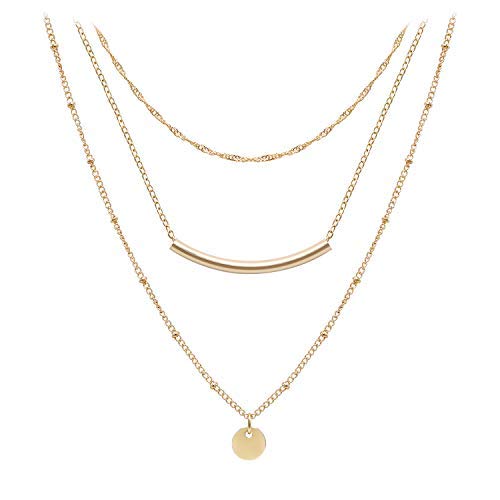 Aisansty Layered Coin Tube Pendant Choker Necklaces for Women Dainty Gold Plated Layering Chain Necklace Set