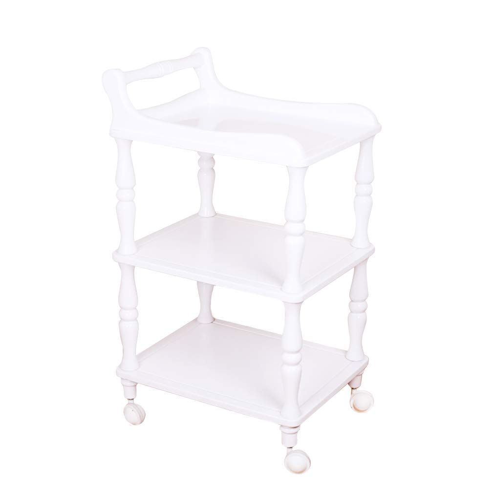 Carrelli da Portata Carrello di Servizio per Hotel con rotelle, Carrello da Cucina a 3 Piani con Piano in Legno, Carrello di Servizio, mensola Rimovibile e ripiano (Bianco)