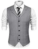 COOFANDY Mens Casual Business Vest Slim Fit Single Breasted Dress Waistcoat Vests Lapel Plaid Vest for Wedding, Khaki, M